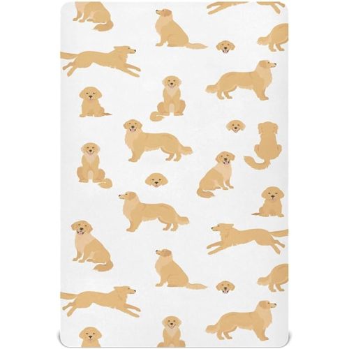 crib sheets for boys Golden Retriever Dogs toddler baby girl sheets for crib,neutral mini crib Nursery mattress sheets fitted,crib mattress Soft & Breathable 52 * 28 * 9In
