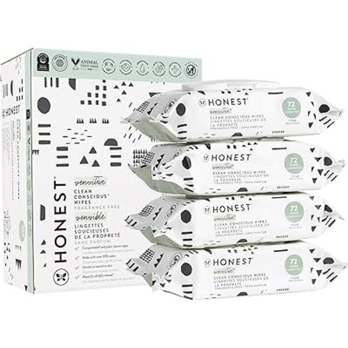 The Honest Company Clean Conscious Unscented Wipes | Over 99% Water, Compostable, Plant-Based, Baby Wipes | Hypoallergenic for Sensitive Skin, EWG Verified | Pattern Play, 288 Count