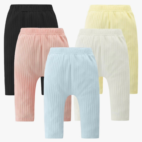 Fullfamous Baby and Toddler Girl's 5 Pack Cotton Ribbed Pull On Pants Leggings 0-4 Years