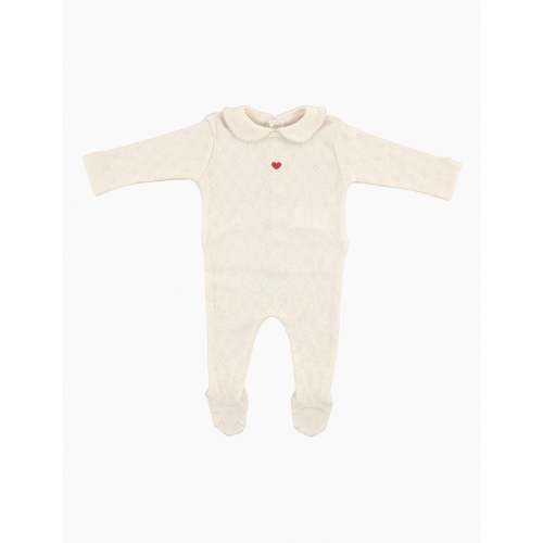 Bebe Heart Collar Overall in Natural Red Heart Pointelle