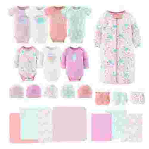 The Peanutshell Newborn Baby Girls Layette Gift Set, Ocean Flower, 0-3 Months, 23-Piece