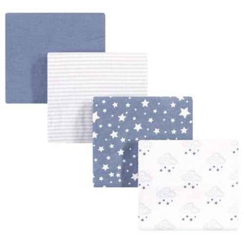 Hudson Baby Infant Boy Cotton Flannel Receiving Blankets, Cloud Mobile Blue, One Size