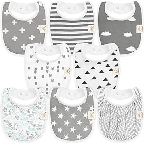 8-Pack Organic Baby Bibs for Boys, Girls - Soft Cotton Drooling and Teething Baby Bibs, Baby Girl Bibs, Baby Boy Bibs, Baby Drool Bibs for Baby Girl, Boy, Newborn Infant Bibs (Grayscape)