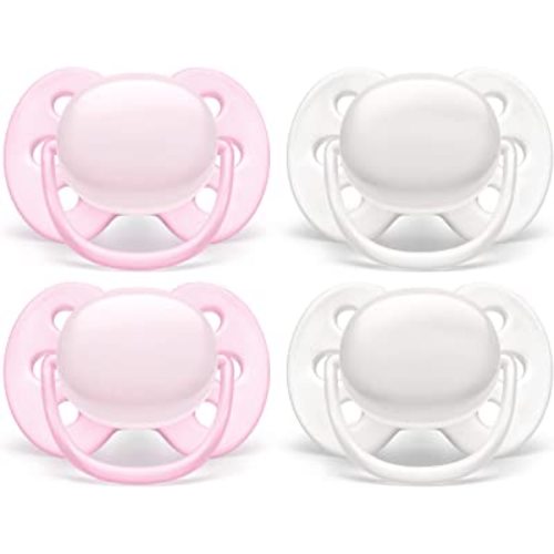 Philips AVENT Ultra Soft Pacifier, 0-6 Months, Arctic White/Pink, 4 Pack, SCF214/41