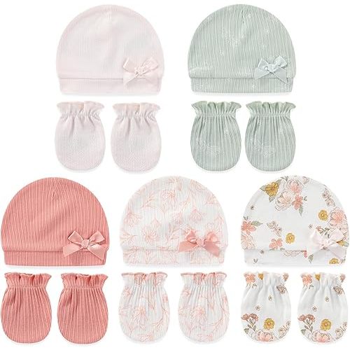 Cute Baby Girl Hats Mittens Set 10-Pack New Born Boy Caps Gloves Suit 0-6 Months Infant Accessories