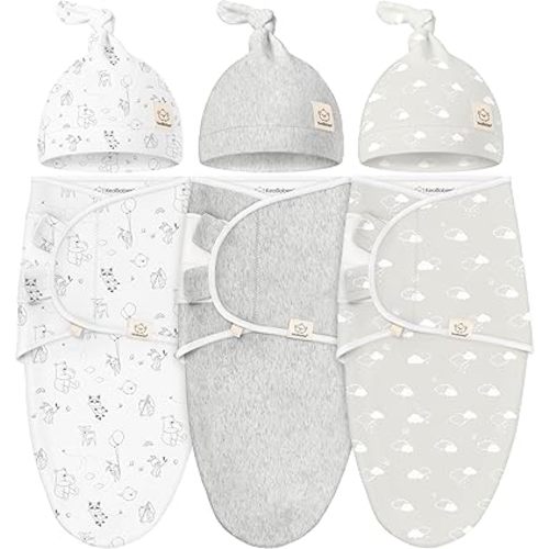 KeaBabies 3-Pack Swaddles for Newborn Baby Girls, Boys with Hats - Organic Soft Baby Sleep Sacks, Breathable Baby Swaddle 3-6 Months Beanies Set, Premie Infant Sleep Sack 0-3 Months (Aspire)