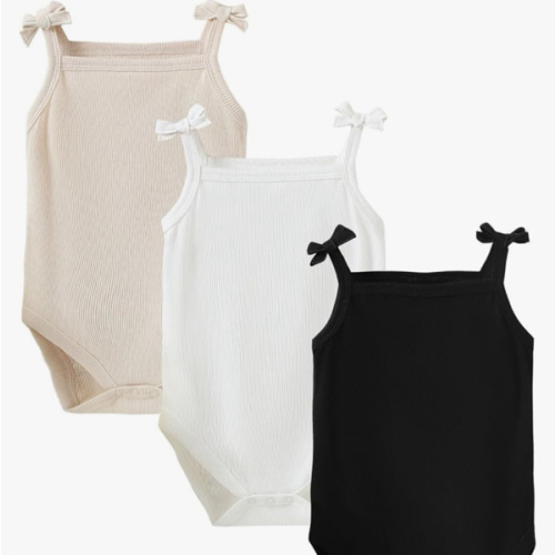 OPAWO Onsies for Baby Girls' Bodysuits 3 Pack Neutral Baby Clothes Spaghetti Strap & Long Sleeve Fall Baby Undershirt 0-2T