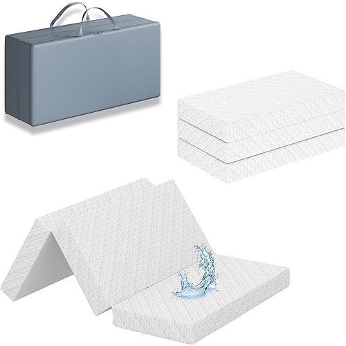 2“ Trifold 38"x26" Mini Crib Mattress Topper, Waterproof Breathable Soft Cover, Portable Mini Mattress Pad with Carry Bag, High Density Medium Firm Foam