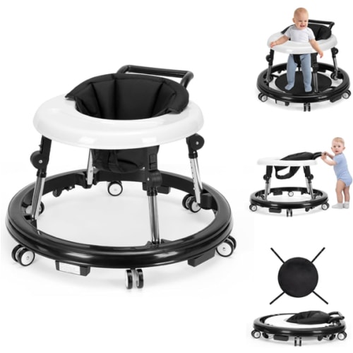 Baby Walker Foldable with 9 Adjustable Heights, Baby Walker with Wheels Portable, Infant Toddler Walker for Baby Boy Girls 6-18 Months