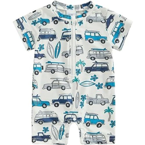 Hnyenmcko Infant Baby Boy Girls Rash Guard Swimsuit Short Sleeve Zipper Bathing Suit Toddler One Piece Swimwear Sunsuit