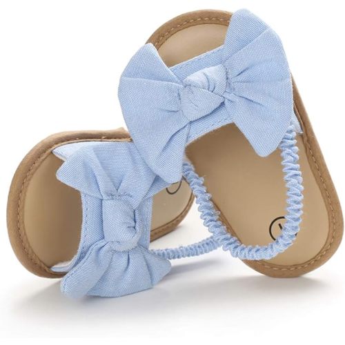 COSANKIM Infant Baby Girls Summer Sandals with Flower Soft Sole Newborn Toddler First Walker Crib Dress Shoes - 3-6 Months Infant - 13 Light Blue
