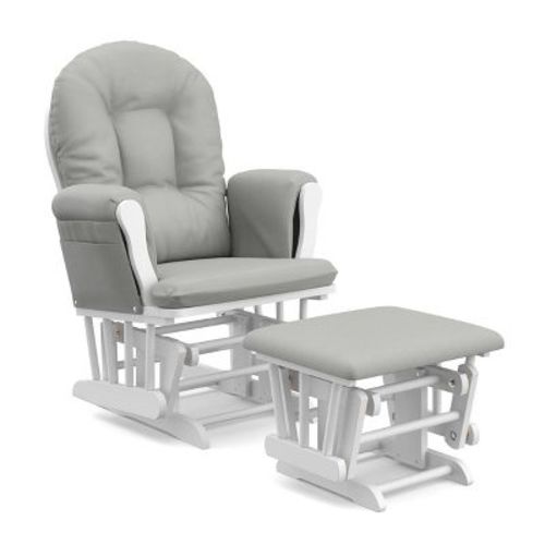 Storkcraft Hoop Glider Nursery Rocking Chair And Ottoman - White Frame/light Gray Fabric