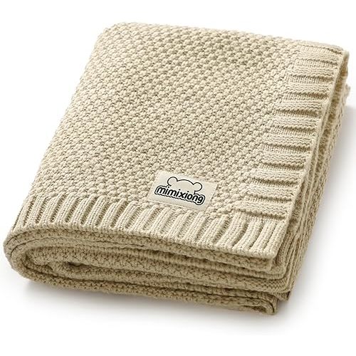 mimixiong Baby Blanket Knit Swaddle Blanket Soft Warm Crochet Neutral Receiving Unisex Baby Blanket for Boys and Girls Light Camel40 x 30 inches