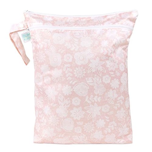 Bumkins Waterproof Wet Dry Bag for Baby, Travel, Swim Suit, Cloth Diapers, Pump Parts, Pool, Gym Clothes, Toiletry, Strap to Stroller, Daycare, Zip Reusable Bag, Wetdry Packing Pouch, Floral Gray
