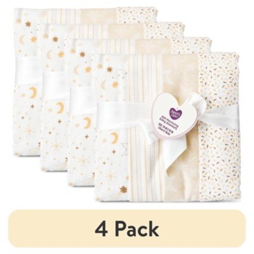 (4 pack) Parent's Choice Cotton Flannel Receiving Blankets for Baby Boys and Girls, Neutral Celestial Skies, 4-Pack