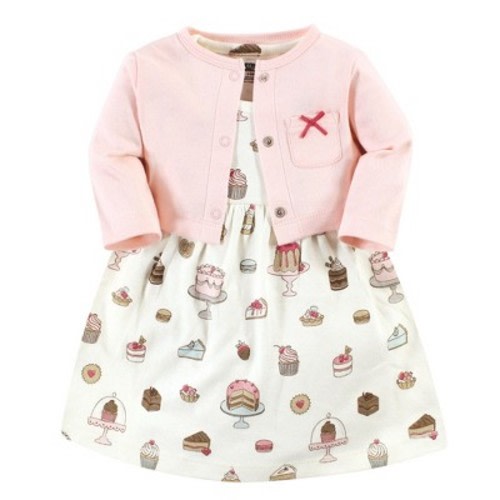 Hudson Baby Infant Girl Cotton Dress and Cardigan Set, Sweet Bakery, 6-9 Months