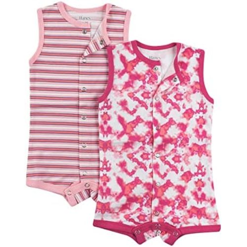 Hanes Baby Ultimate Flexy Button Up Short Sleeve Bodysuit Romper (2 Pack)