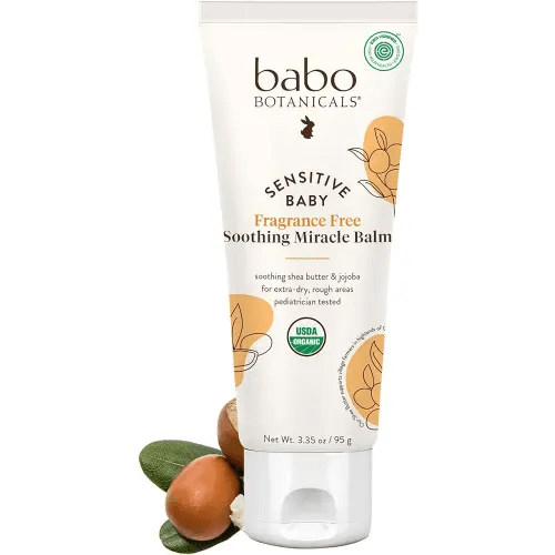 Babo Botanicals Sensitive Baby Fragrance-Free Soothing Miracle Balm - USDA Organic - All-Purpose Salve with Olive Oil & Shea Butter - For extra-dry, rough areas - EWG Verified - For Babies & Kids