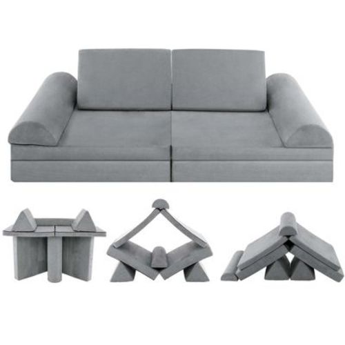 Costway 8 Pcs Kids Play Sofa Set Modular Convertible Foam Folding Couch Toddler Playset Blue