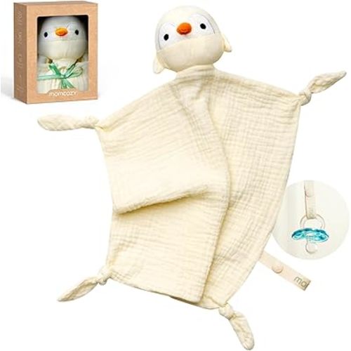 Momcozy Penguin Loveys for Babies with Cotton - Soft Security Blanket for Boy or Girl for Self-Soothing On-The-Go-Portable & Anti-Drop Design - Newborn Gift,Must Have(Yellow 14 inch)