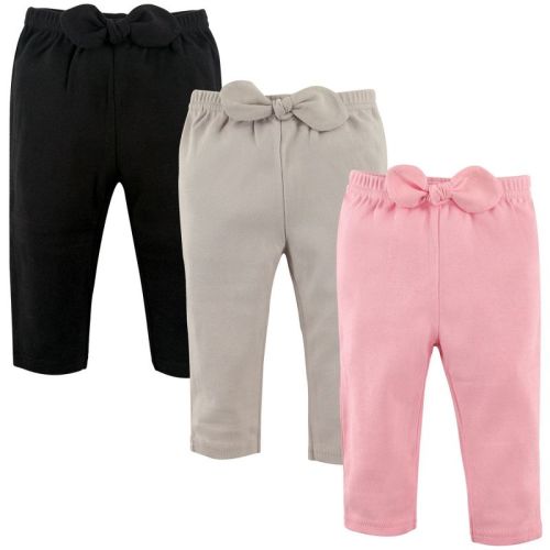 Hudson Baby Infant And Toddler Girl Cotton Pants 3pk, Light Pink Black, 0-3 Months