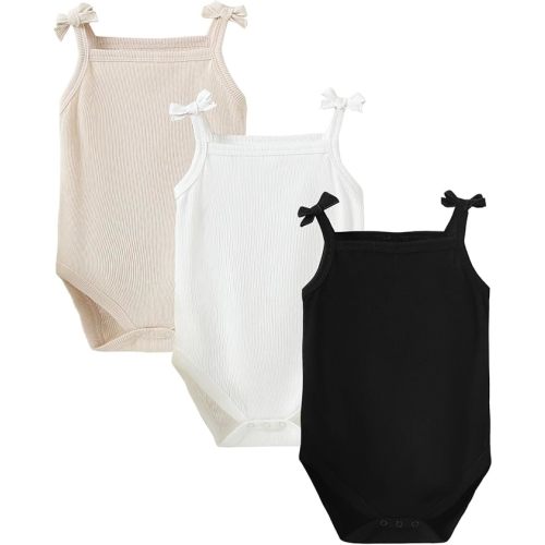 OPAWO Onsies for Baby Girls' Bodysuits 3 Pack Neutral Baby Clothes Spaghetti Strap & Long Sleeve Fall Baby Undershirt 0-2T