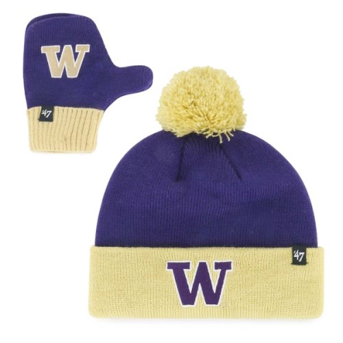 Washington Huskies '47 Toddler Two-Piece Bam Bam Cuffed Knit Hat with Pom & Mitten Set