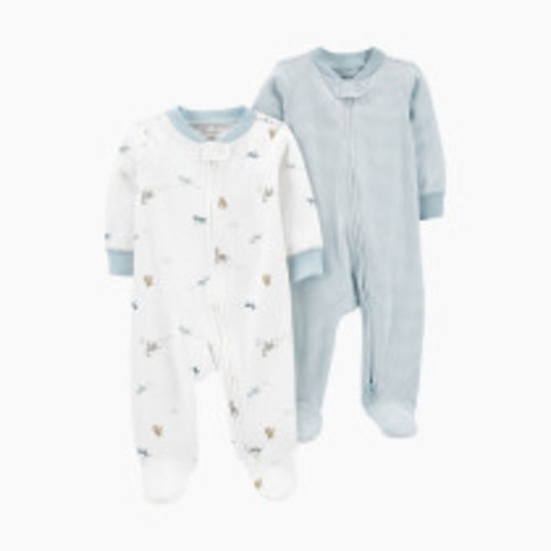 Carter's 2-Way Zip Cotton Sleep & Plays (2 Pack) - White/Blue Stripes, 6 M