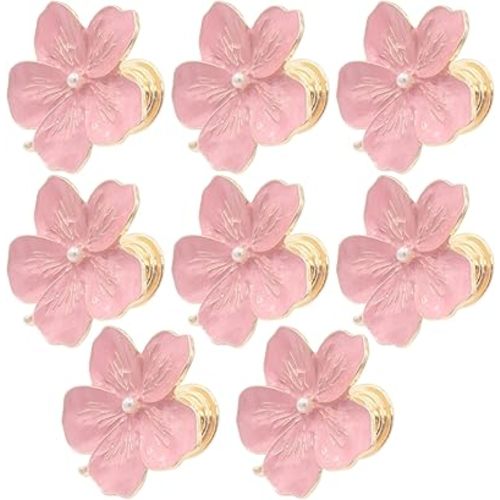 Geesatis 8 PCS Metal Knobs Sturdy Home Decor Handles Cabinet Drawer Knobs Closet Door Pulls, Flower Pink, with Mounting Screws, Size 1.7inch