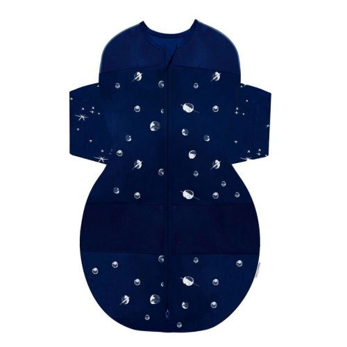 Happiest Baby SNOO Sack Swaddle Wrap - Navy with Planets Stars on Wings - L