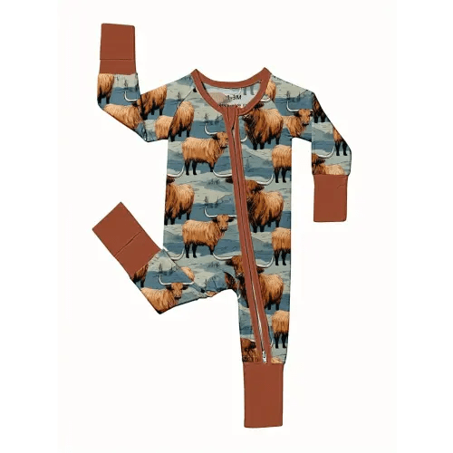 boys' bamboo fiber onesie dual zipper cartoon highland cow - Temu