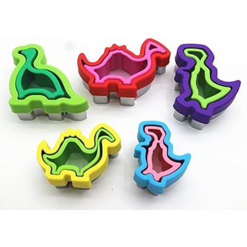 Sandwich Cutters and Sealers, Dinosaur Shapes Bread Sandwich Decruster Pancake Maker DIY Cookie Cutters for Kids Bento (5 PACK)