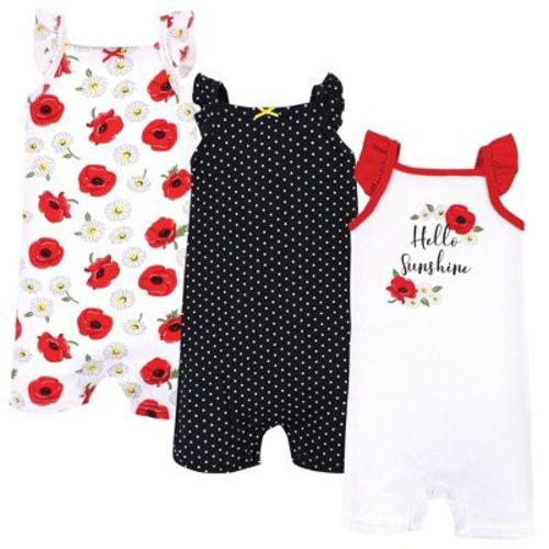 Hudson Baby Infant Girl Cotton Rompers, Poppy Daisy, 0-3 Months