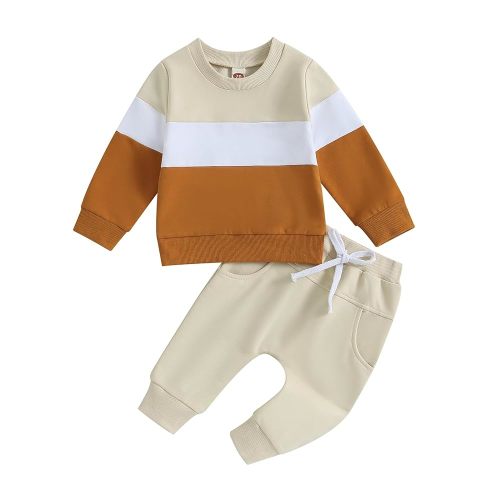 Tsnbre Baby Boy Clothes Outfits Fall Long Sleeve Color Block Sweatshirt Tops Casual Pants Newborn 2Pcs Set