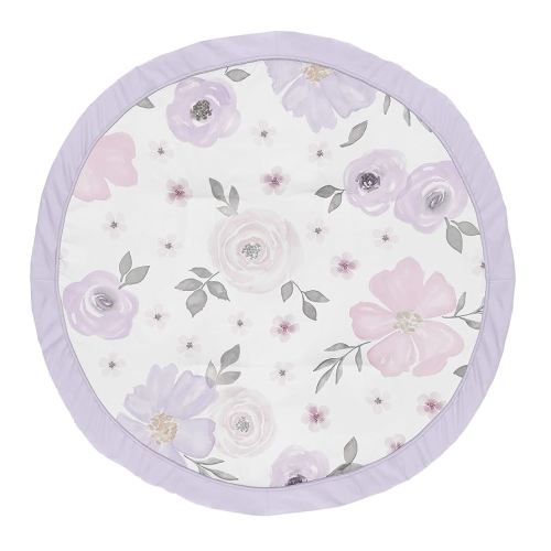 Sweet Jojo Designs Lavender Purple, Pink, Grey and White Shabby Chic Playmat Tummy Time Baby and Infant Play Mat for Watercolor Floral Collection - Rose Flower