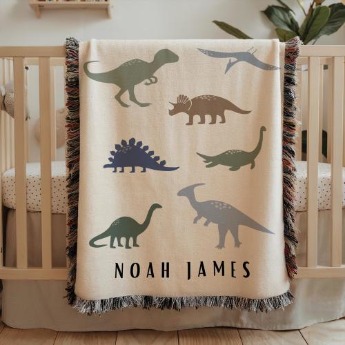 Personalized dinosaur baby blanket custom name baby boy nursery decor name blanket baby shower gift