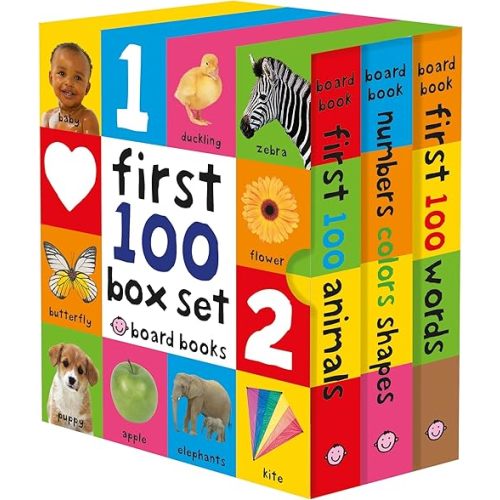 First 100 Board Book Box Set (3 books): First 100 Words, Numbers Colors Shapes, and First 100 Animals Board book – Box set, January 26, 2016