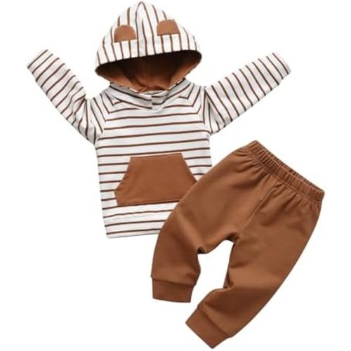 Toddler Infant Baby Boy Clothes Striped Long Sleeve Hoodie Tops Sweatsuit Pants Outfit Set