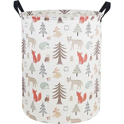 ESSME Kids Laundry Hamper,Animal Hamper Collapsible Canvas Waterproof Storage Bin for Girls, Nursery Hamper,Gift Baskets,toy bins(Grey animal)
