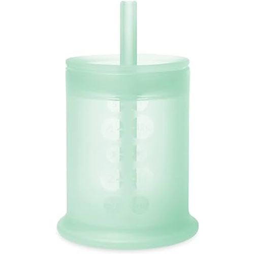 Olababy Silicone Training Cup with Straw Lid | Babies Water Drinking Cup | 6+ Mo Infant To 12-18 Months Toddler | Sippy Cup For Kids & Smoothie Cup | Baby Led Weaning (Mint, 5 oz)