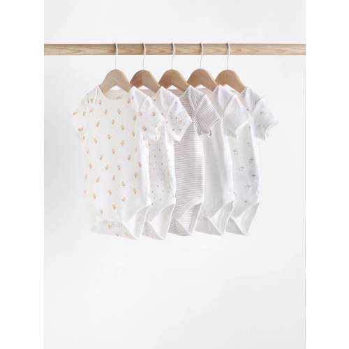 White 5 Pack Baby Short Sleeve Onesies (0-3 months)