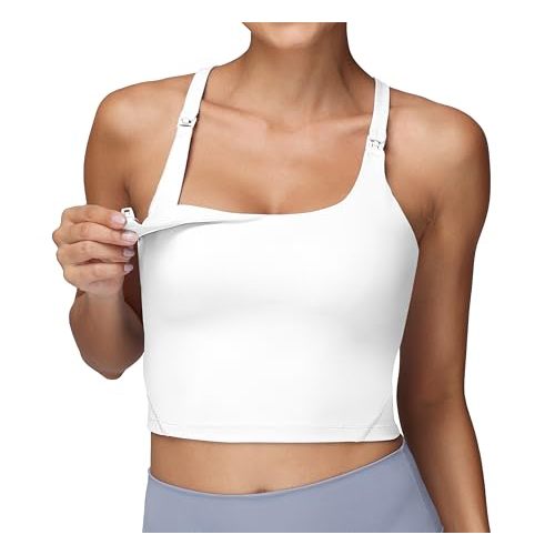 Foucome Nursing Tank Tops for Breastfeeding Y-Back Racerback Longline Maternity Sports Bra Workout Crop Top