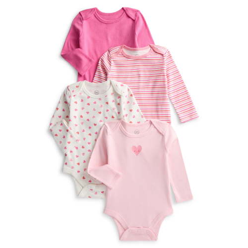Wonder Nation Organic Cotton Baby Gender Girl 4PK Long Sleeve Body Suit, Sizes 0/3 Months-6/9 Months