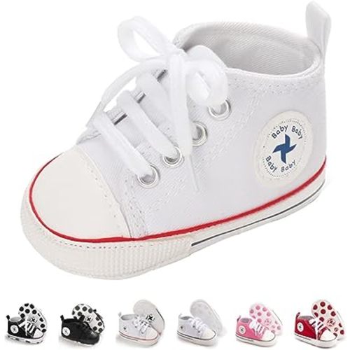 Newborn Baby Girls Boys Canvas Shoes Infant Soft Sole Slip On First Walkers Sneaker Toddler Flat Loafers High Top Crib Denim Unisex Moccasins Shoe
