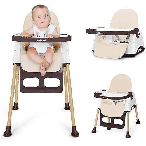 3 in 1 High Chairs for Babies and Toddlers, Convertible High Chair, High Chair with Foot Rest and Double Tray, Easy to Clean, Compact and Versatile, Perfect for Growing Kids, Cream