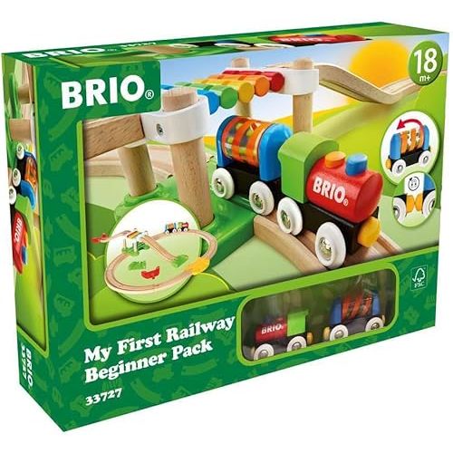 BRIO My First Railway - 33727 Beginner Pack | Engaging Wooden Toy Train Set for Toddlers Age 18 Months and Up | FSC-Certified Materials | Compatible with All My First Railway and BRIO World Toys