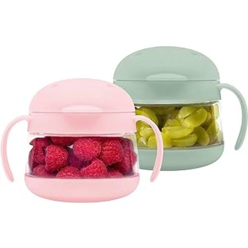 Ubbi Tweat No Spill Snack Container for Kids, BPA-Free, Toddler Snack Container, Sage & Pink