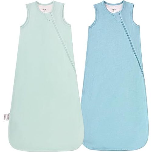 Supersoft Rayon Made from Bamboo Sleep Sack 3-6 Months Newborn Sleep Sack 0-3 Months 1.0 Tog Baby Wearable Blanket with 2-Way Zipper Unisex Sleeping Bag for Babies (2 Pack) Green & Blue