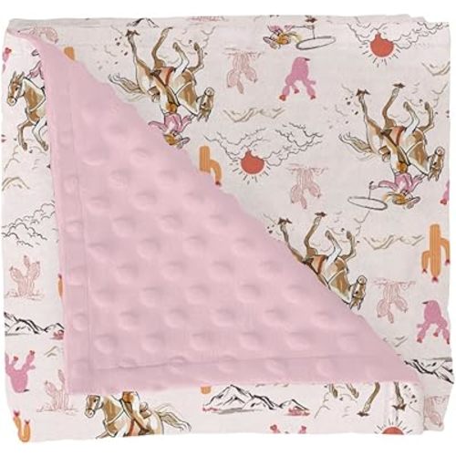 Cute Pink Cowgirl Baby Blankets for Girl Western Cowgirls Horse Cactus Mountain Sunset Soft Mink Dotted Backing Double Layer Swaddle Blanket Wild West Desert Bed Throws for Newborn Toddler Crib 30x40