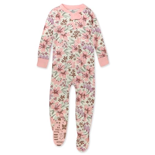 HonestBaby Non-Slip Footed Pajamas One-Piece Sleeper Jumpsuit Zip-Front Pjs 100% Organic Cotton for Baby Girls